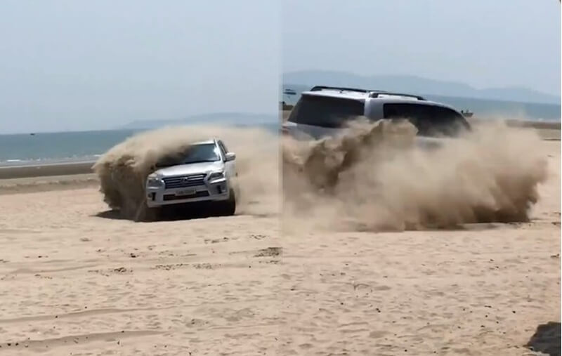 Đại gia Quảng Ninh drift Lexus LX570 tại bãi biển Trà Cổ như dân chơi Dubai