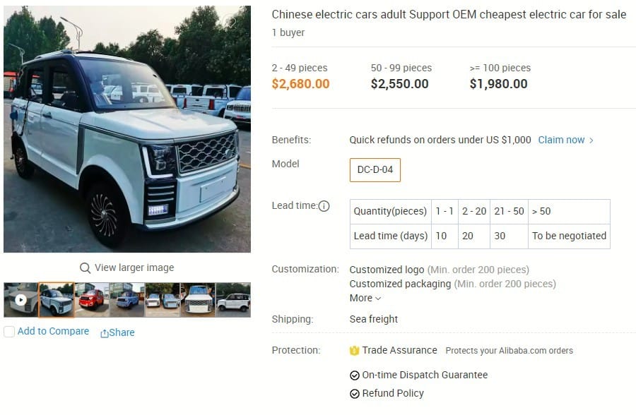 Ô tô điện Trung Quốc với thiết kế nhái Range Rover, mua lẻ thì 63 triệu đồng, mua sỉ chỉ còn 43 triệu đồng