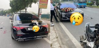Hà Nội, thanh niên xe máy "hôn" xe hoa Maybach S580 gần 20 tỷ, cộng đồng mạng tấm tắc: "Biết chọn xe để yêu đấy"
