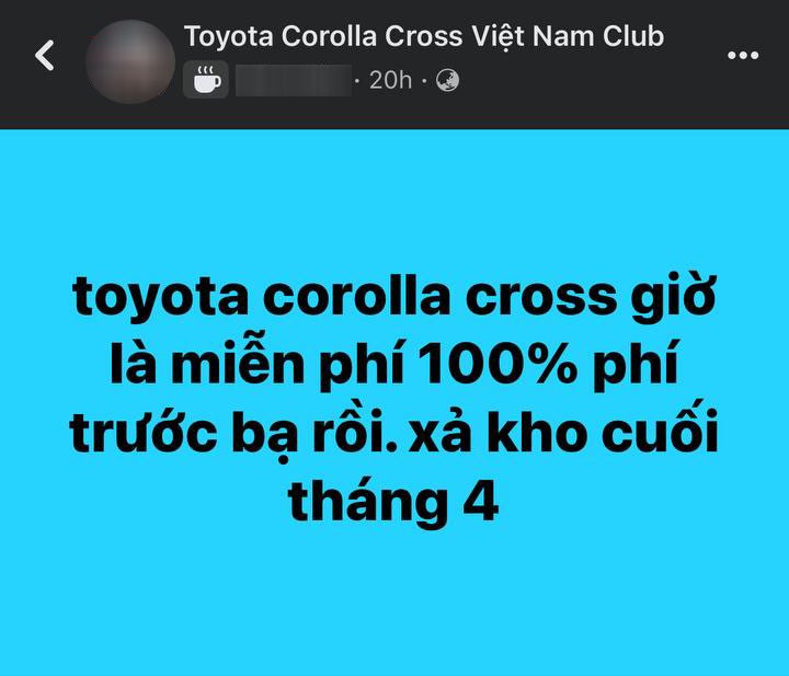 Toyota Corolla Cross đời cũ 2022 được ưu đãi 100% lệ phí trước bạ tại đại lý