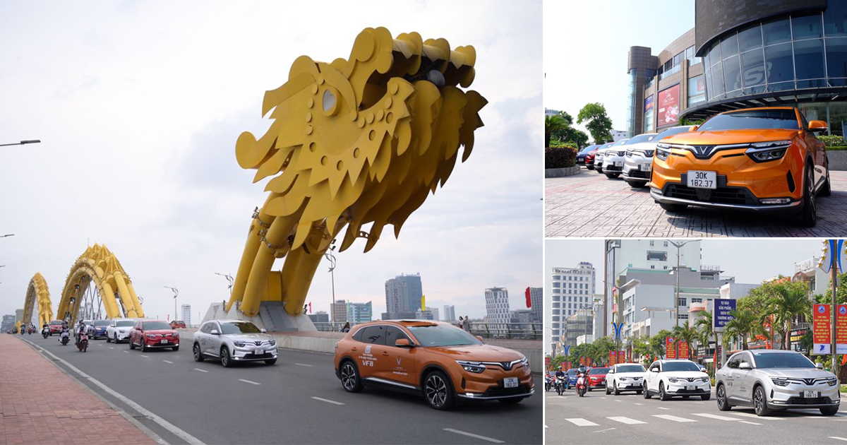 Theo chân dàn ô tô điện VinFast rực rỡ sắc màu khuấy đảo đường phố Đà Nẵng trước thềm sự kiện 
